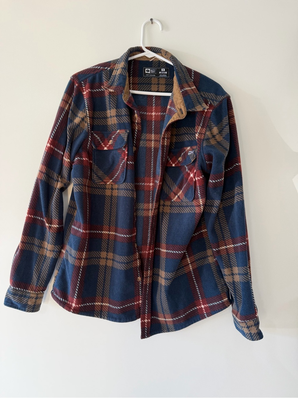 Salty Crew Navy, Burgundy & Tan Plaid Fleece Shacket